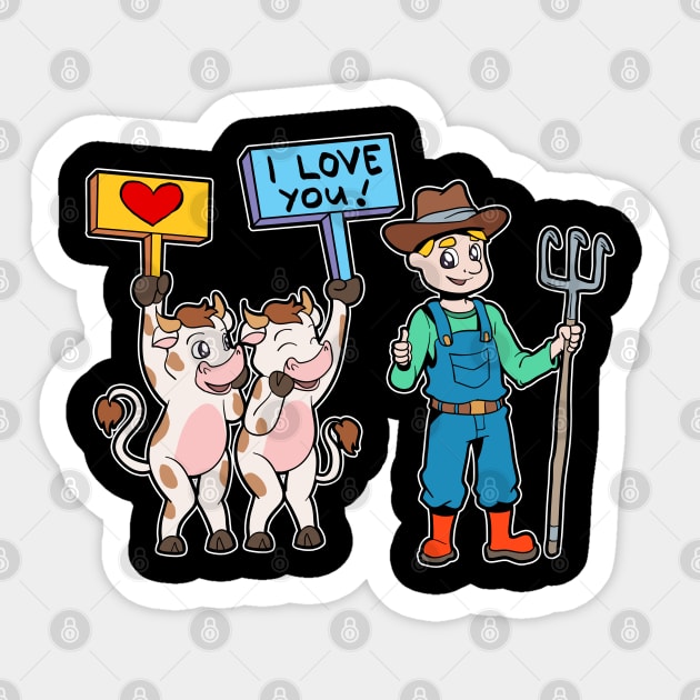 Cows love the farmer - cow farmer Sticker by Modern Medieval Design